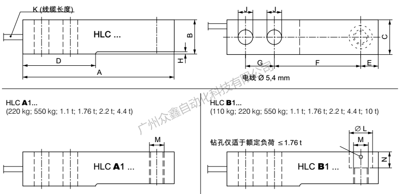 德國HBM稱重傳感器1-HLCA1C3/1.76T稱重傳感器尺寸