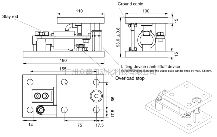 德國HBM稱重模塊Z6/M3LBR/100kg外觀尺寸
